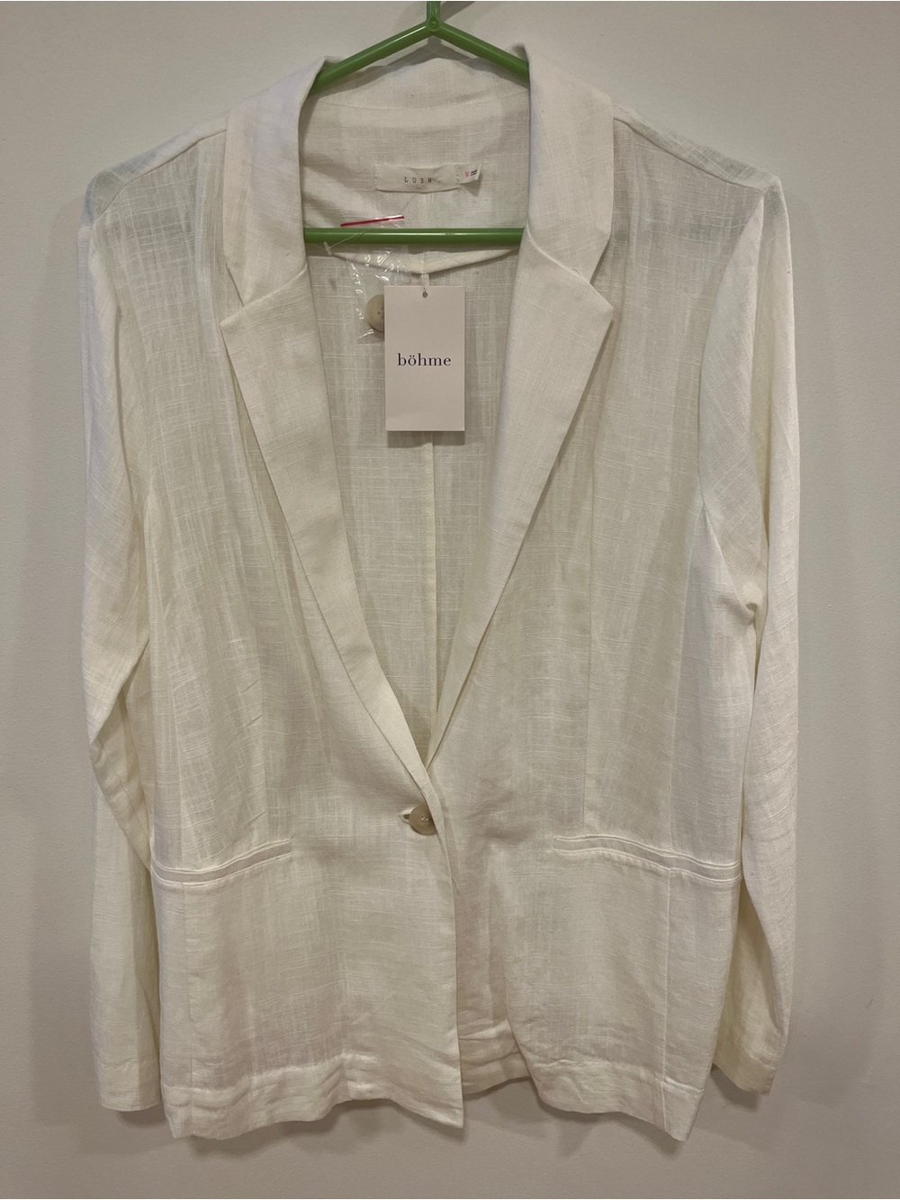 White Ivory Linen Blend Single-Button Blazer